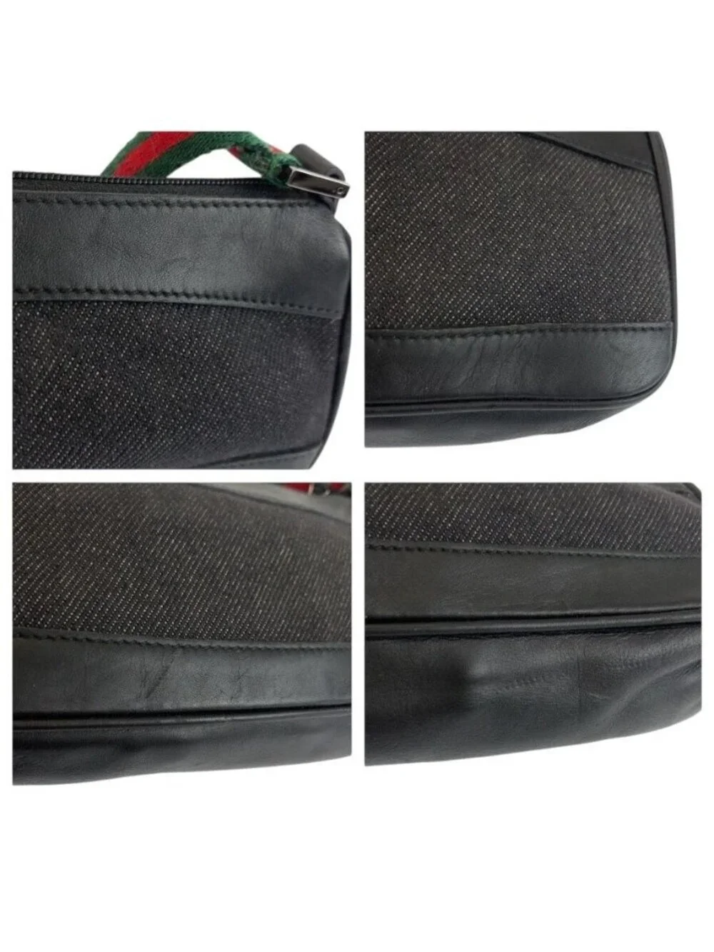 Gucci Sherry Line Black Silver Canvas Handbag Pouch